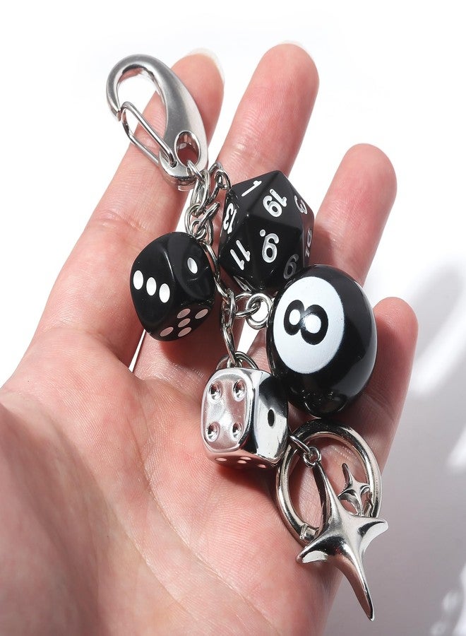 SORGERLY 8 Ball Dice Charm Keychain - Cool Black Bag Purse Handbag Backpack Car Accessories - Y2K Aesthetic Star Key Chain for Women Men(Black) - Image 2